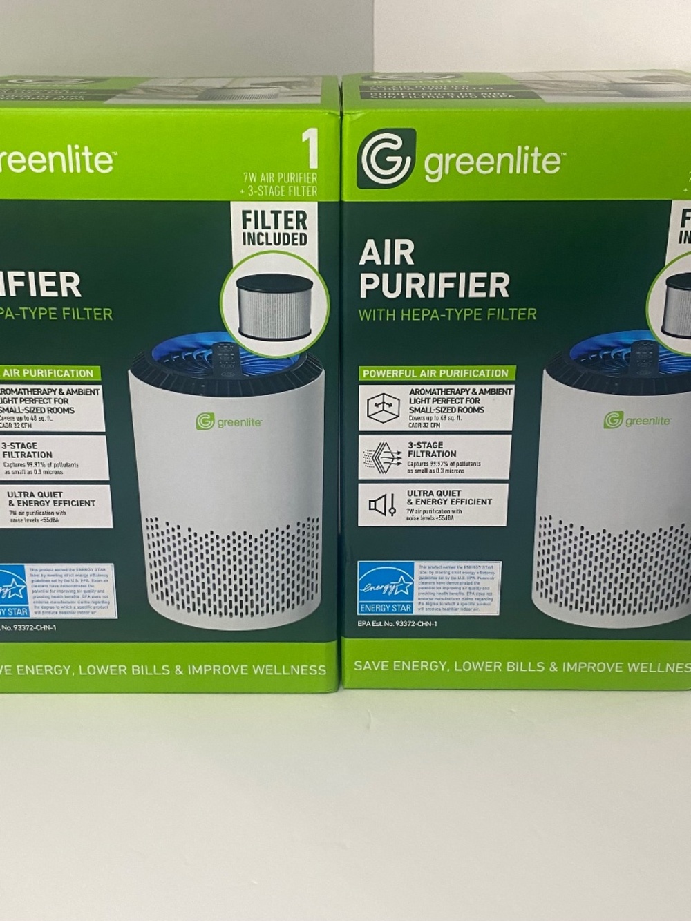 2 Pack Greenlite Air Purifier G-Pure-22W with True HEPA Filter 231 Sq Ft